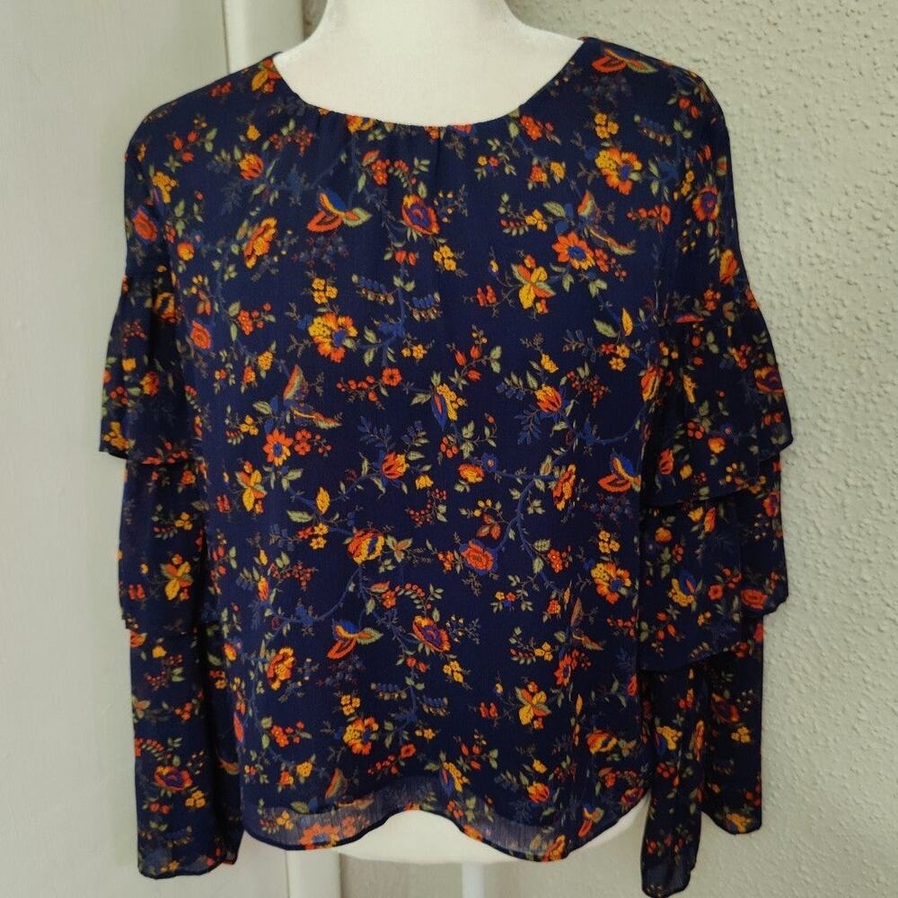 Madewell Ruffle Sleeve Climbing Vine Multicolor Floral Blouse M Boho Cottagecore